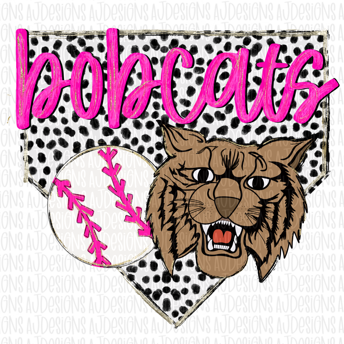 Bobcats Dotted Pink Baseball Digital Download PNG