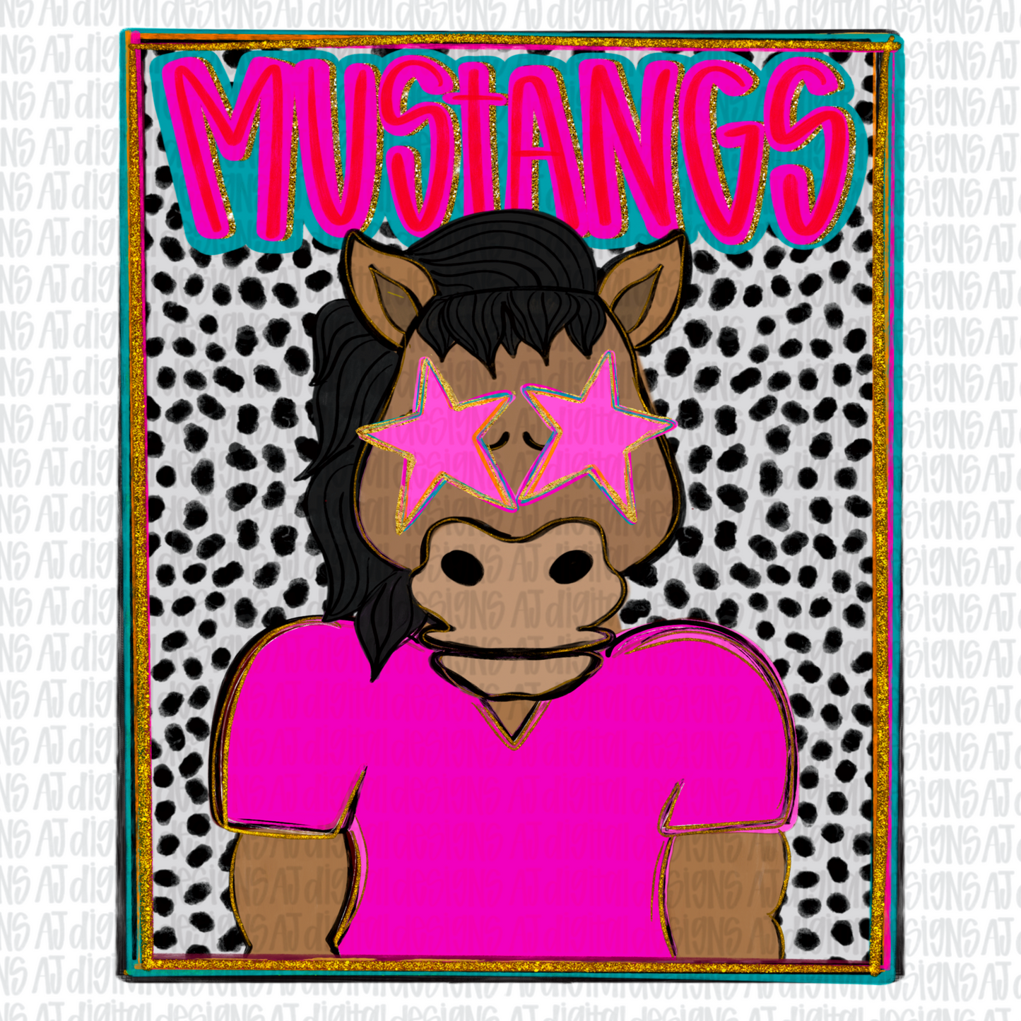 Mustangs Brown Horse Preppy Portrait