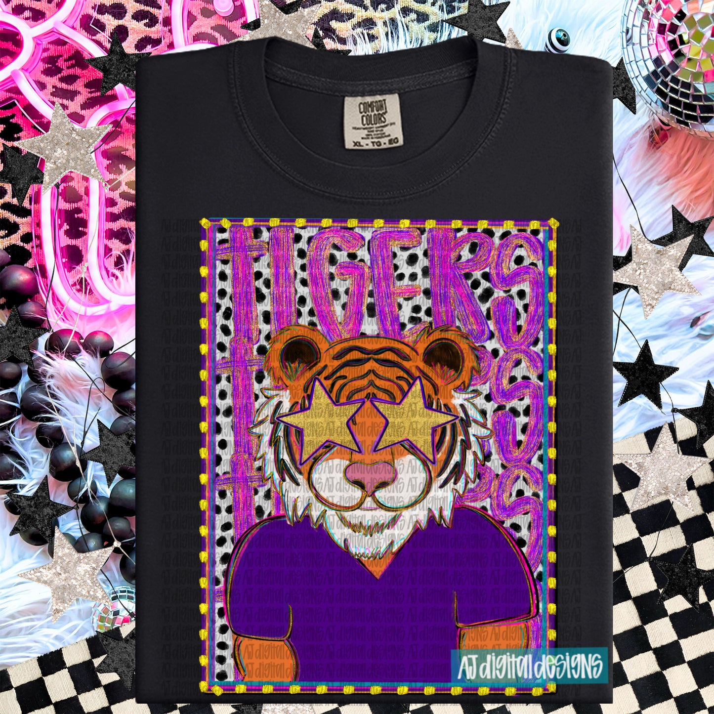 Tigers Purple Gold Stacked Preppy Portrait