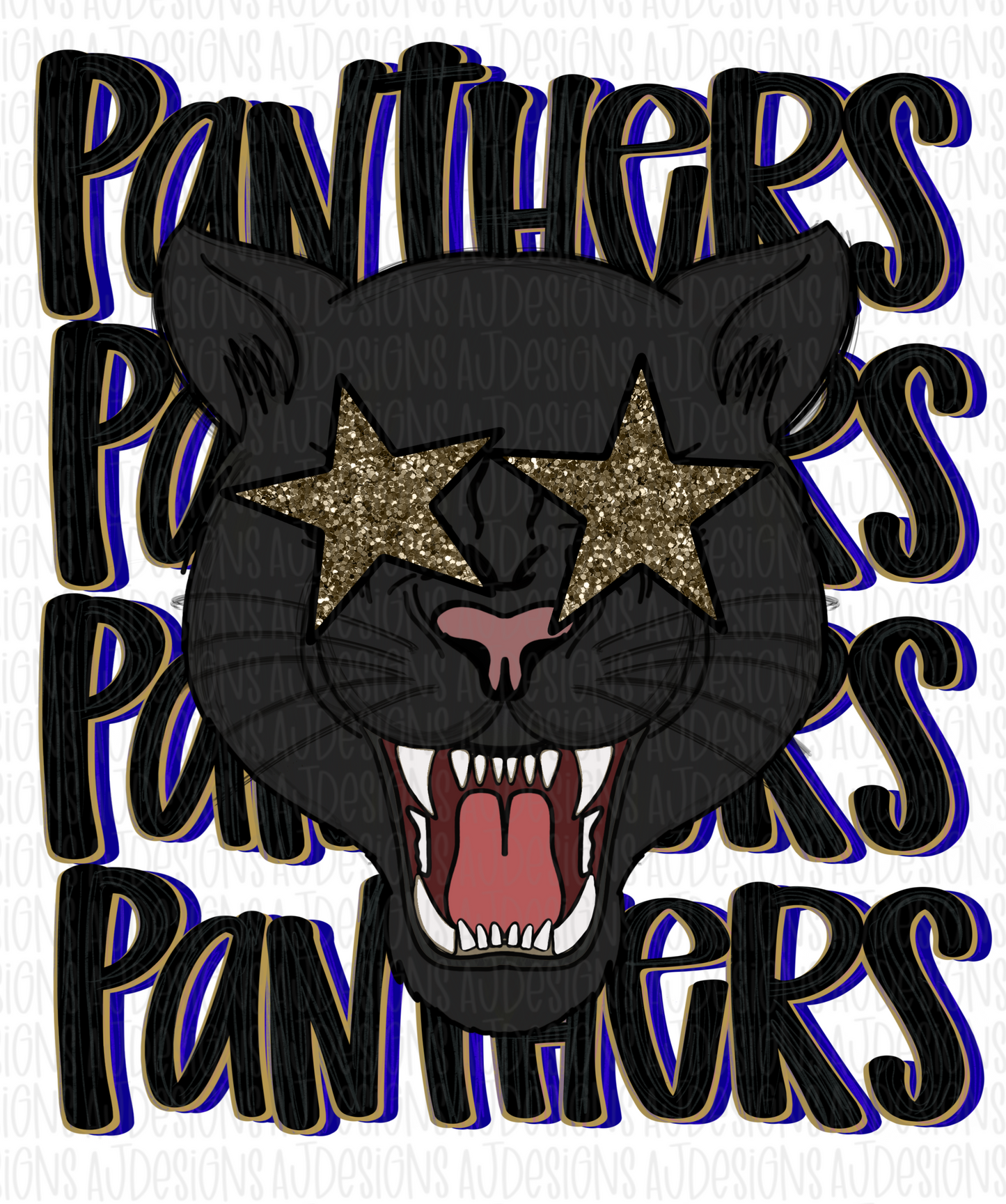 Panthers Stacked Gold Royal Digital Download PNG