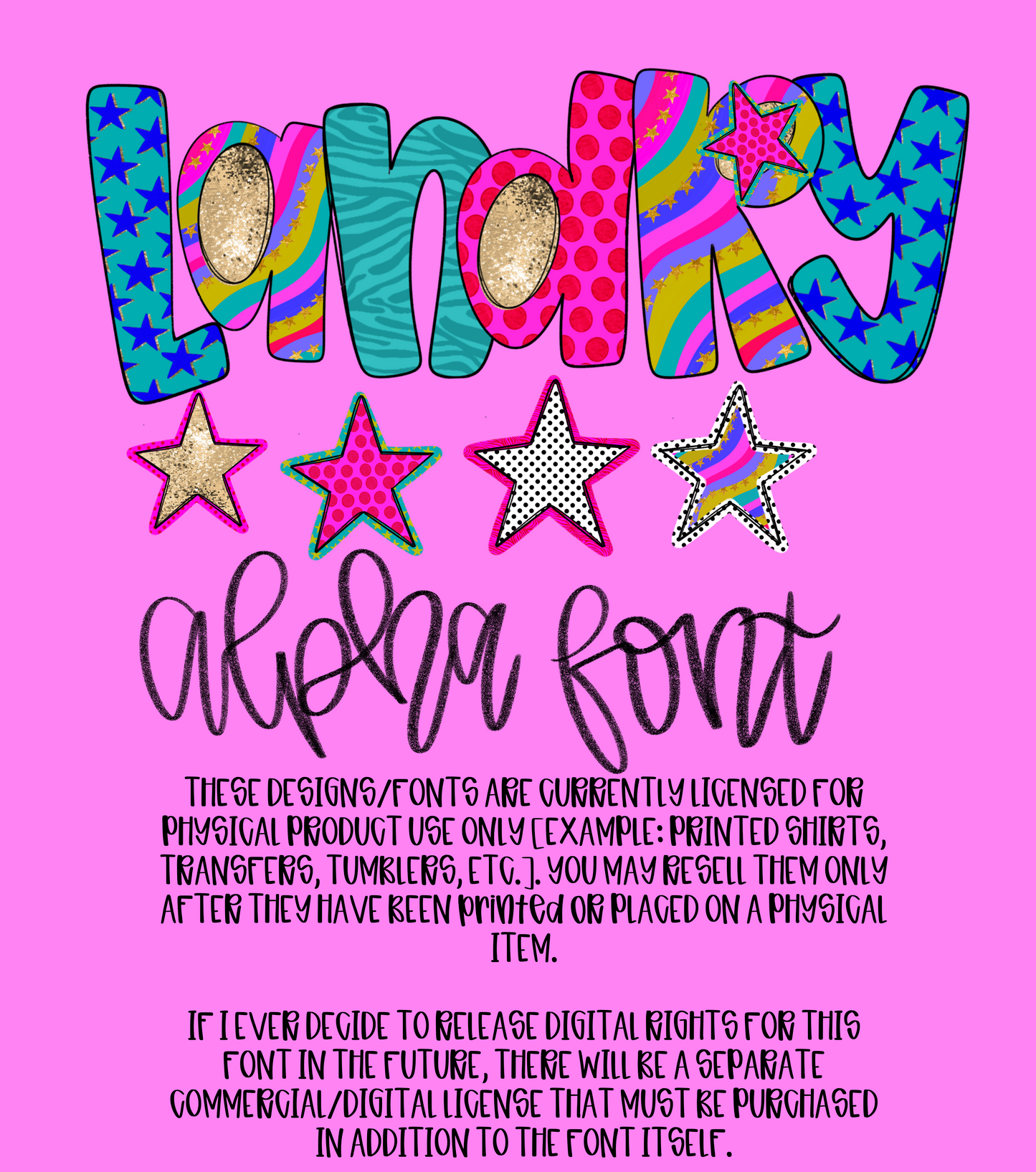 Landry font upper case and Lowercase and clipart Digital Download PNG
