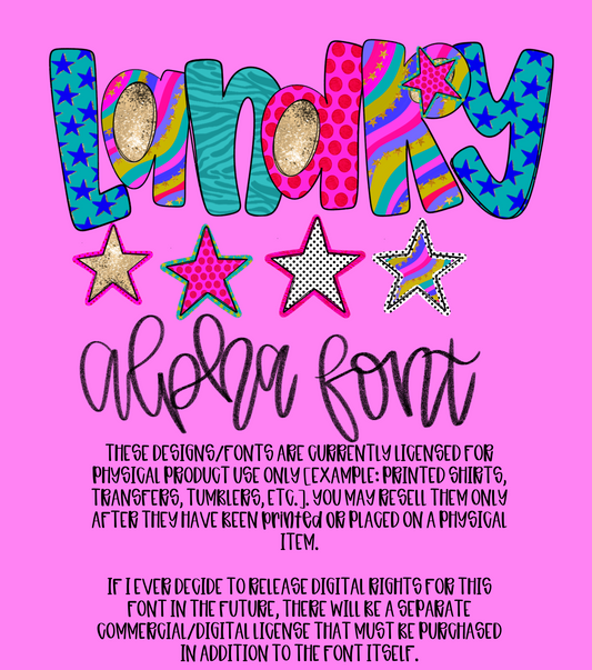 Landry font upper case and Lowercase and clipart Digital Download PNG