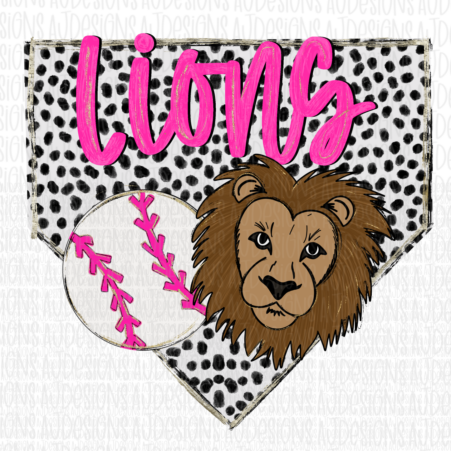 Lions Dotted Pink Baseball Digital Download PNG