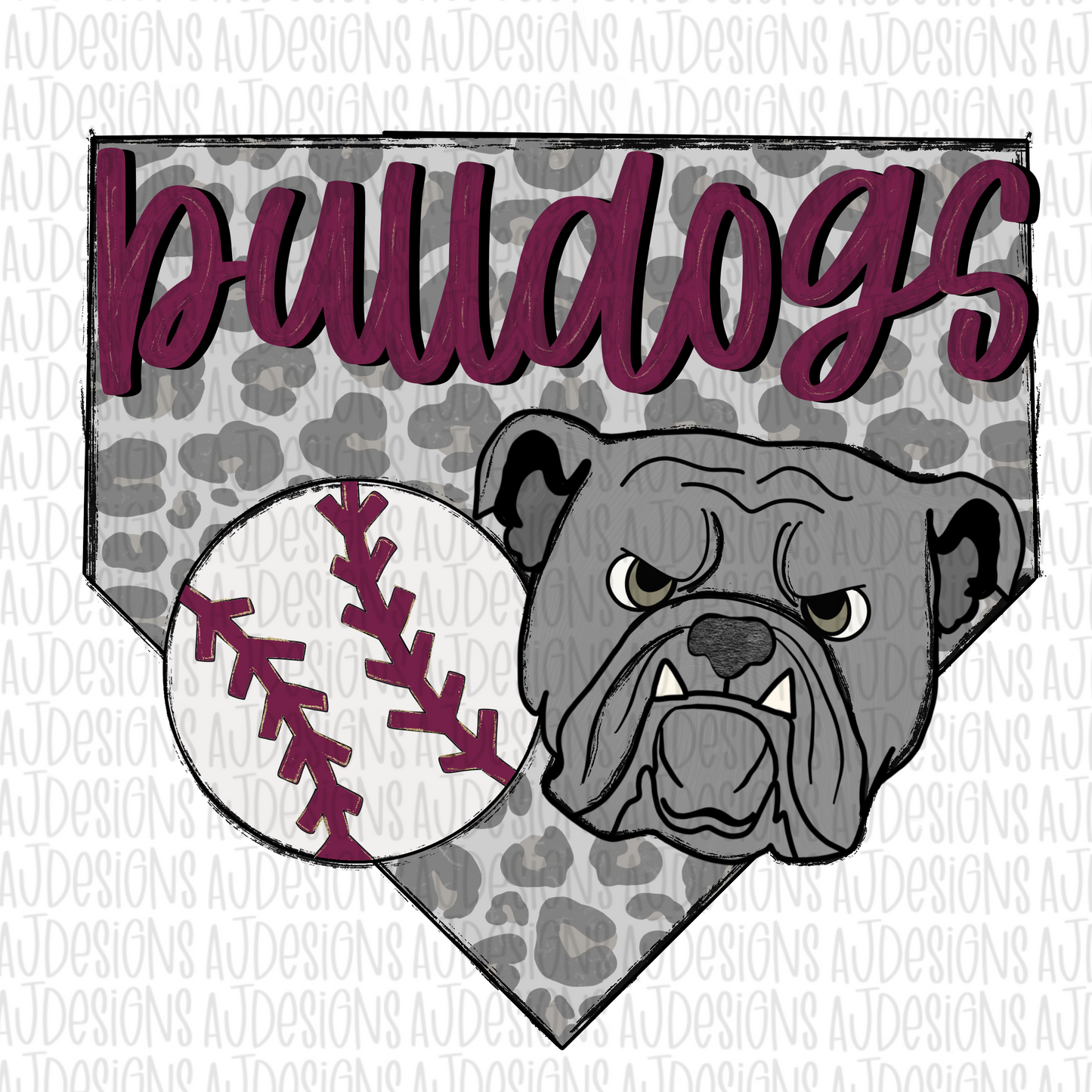 Bulldogs Dotted Maroon Baseball Digital Download PNG