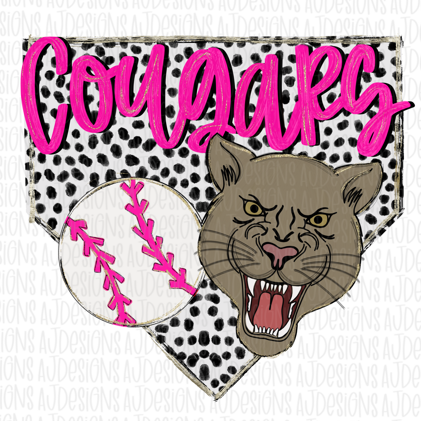 Cougars Dotted Pink Digital Download PNG