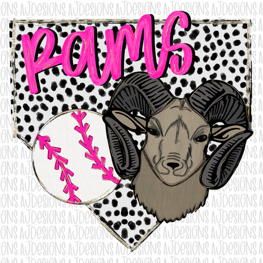 Rams Dotted Pink Baseball Digital Download PNG