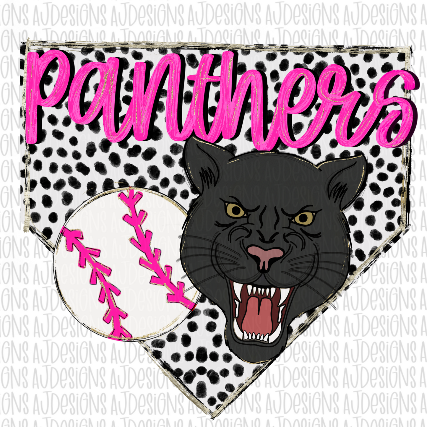 Panthers Dotted Pink Baseball Digital Download PNG