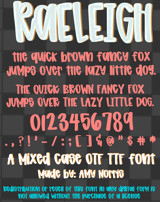 Raeleigh TTF OTF font with numbers -mixed case