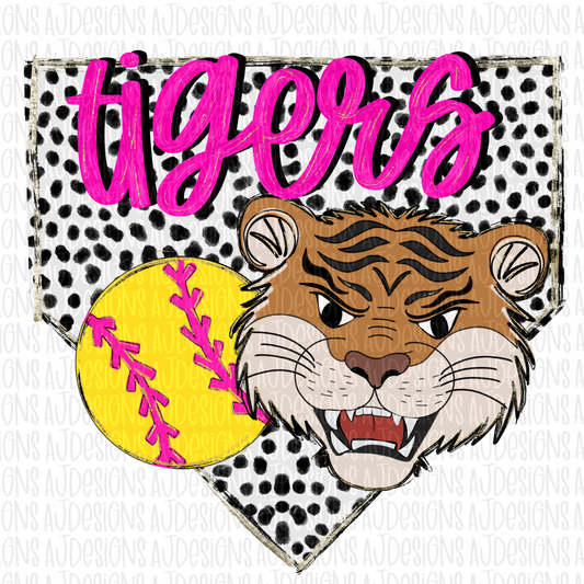 Tigers Dotted Pink Softball Digital Download PNG