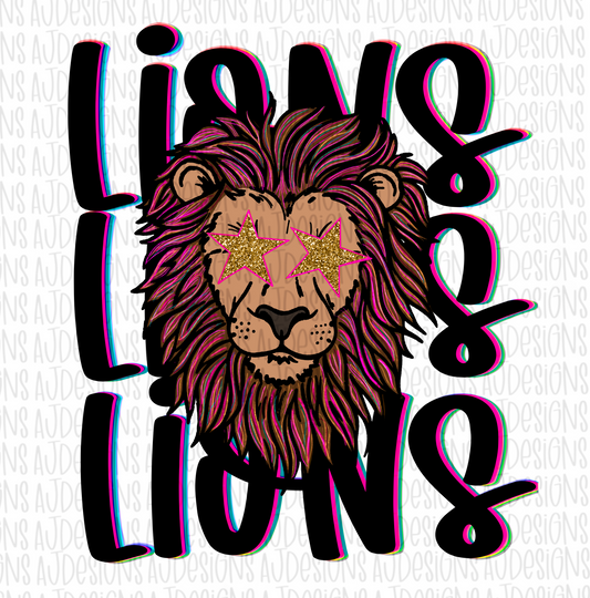 Lions Stacked Black & Pink Digital Download PNG