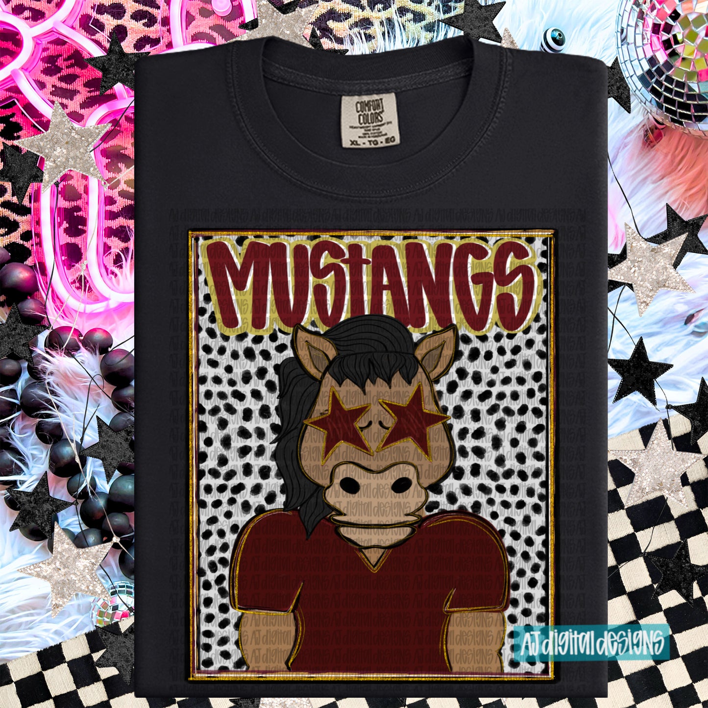 Mustangs Maroon Preppy Portrait