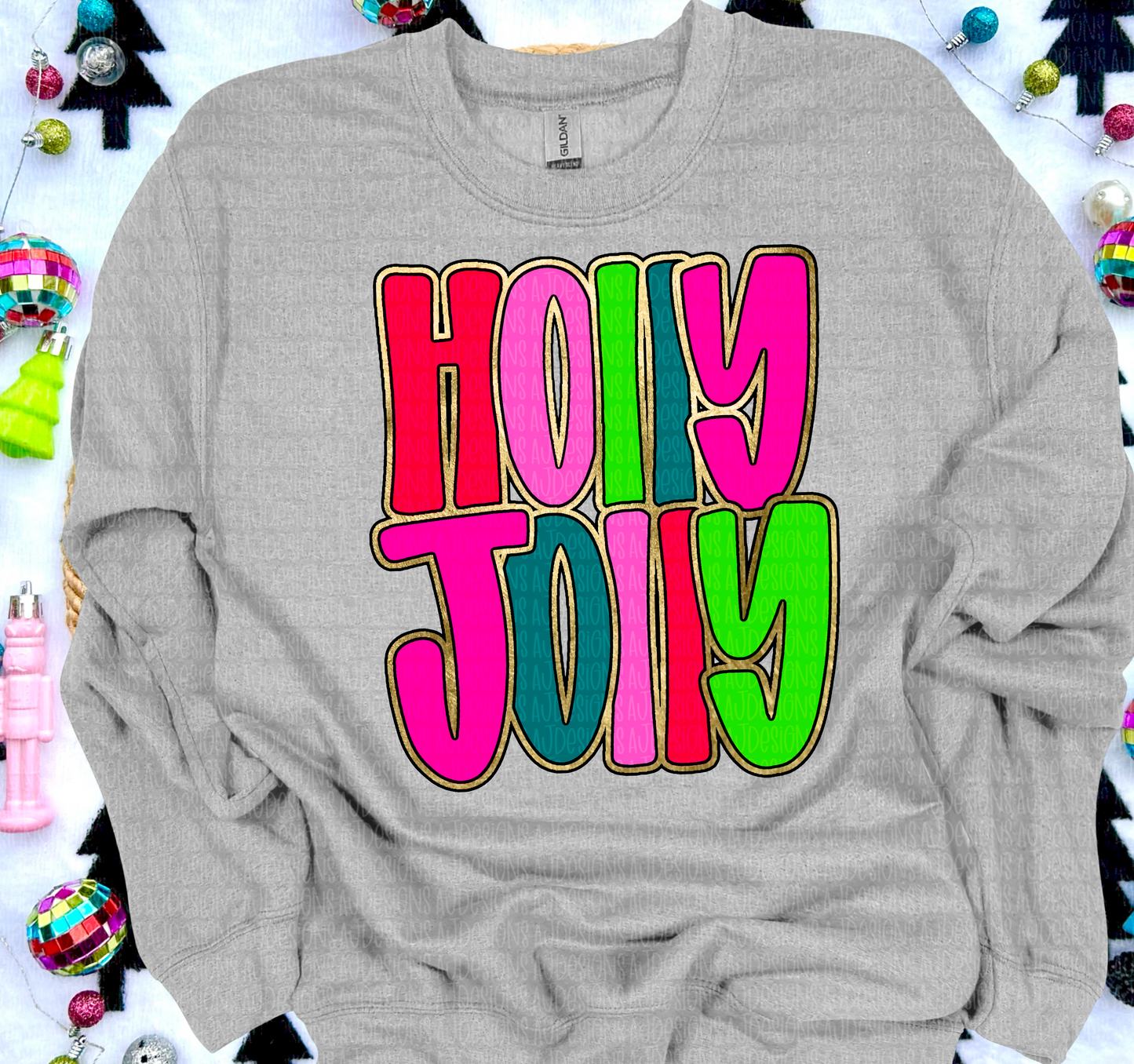 Holly Jolly Gold Digital Download PNG