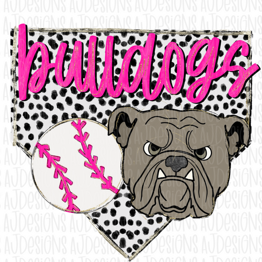 Bulldogs Dotted Pink Baseball Digital Download PNG