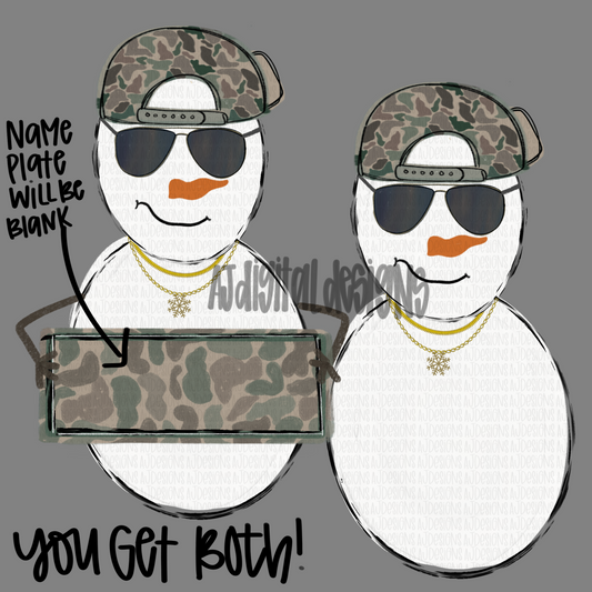 Camo Snowman With Custom Plate Digital Download PNG