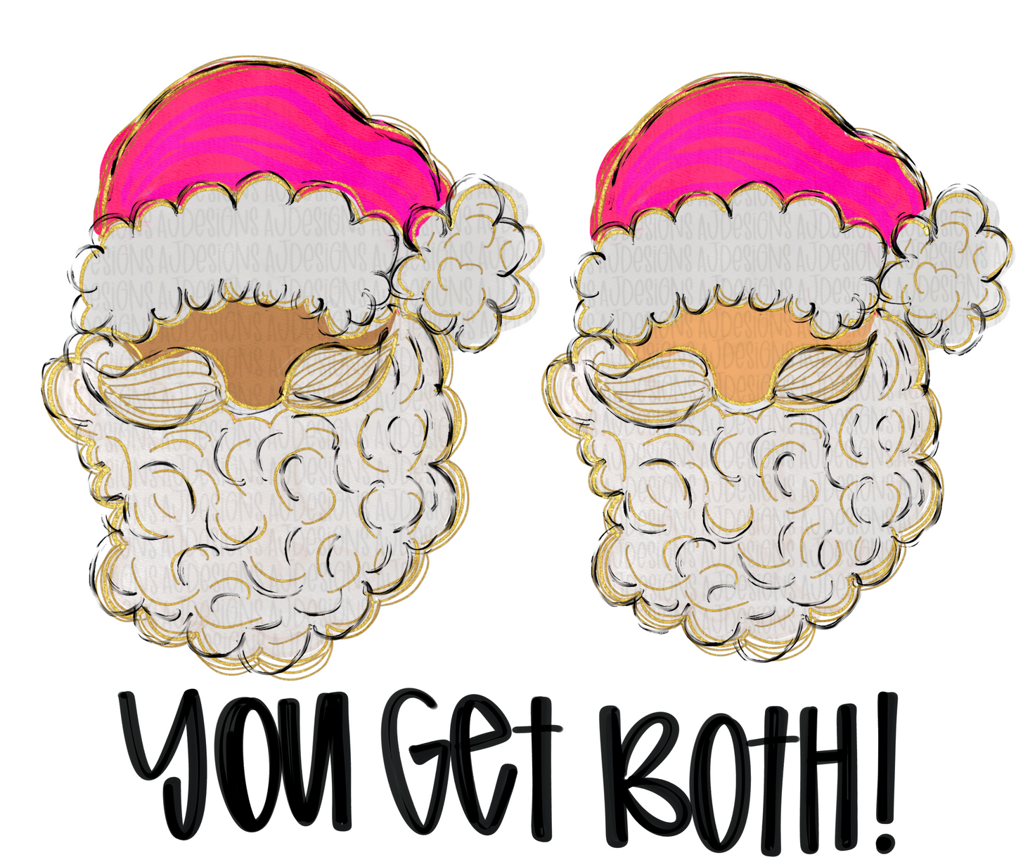 Pink Santa Portrait 2 Skintones Digital Download PNG