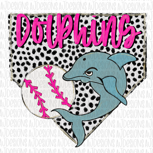 Dolphins Dotted Pink Baseball Digital Download PNG