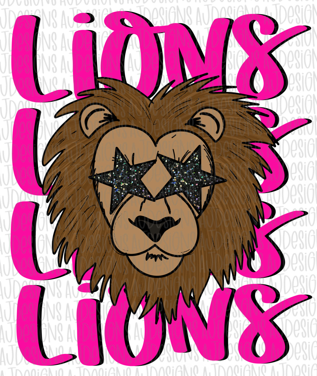 Lions Stacked Pink Digital Download PNG