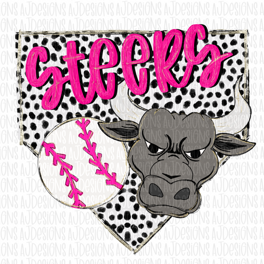 Steers Dotted Pink Baseball Digital Download PNG