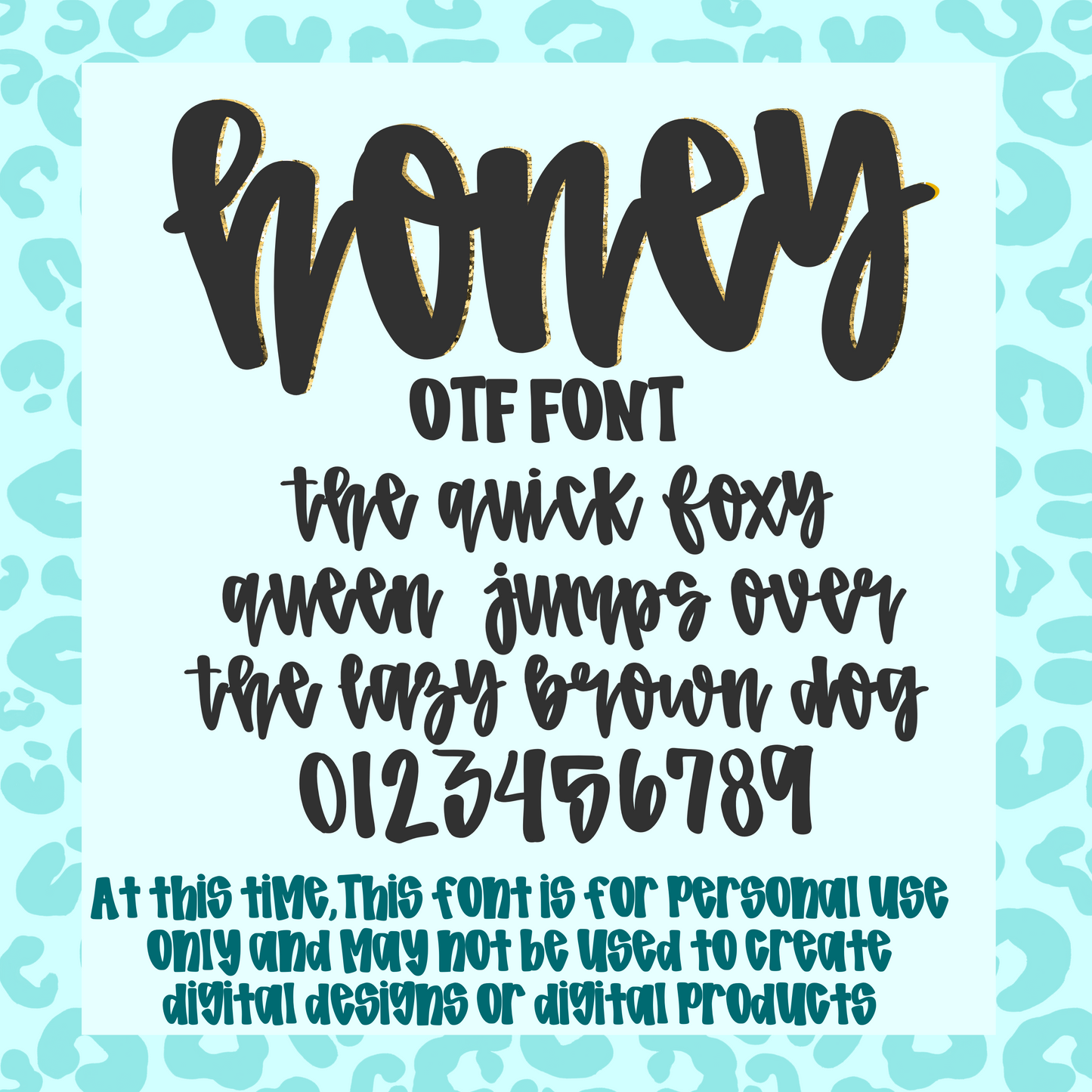 Honey OTF font with numbers -mixed case