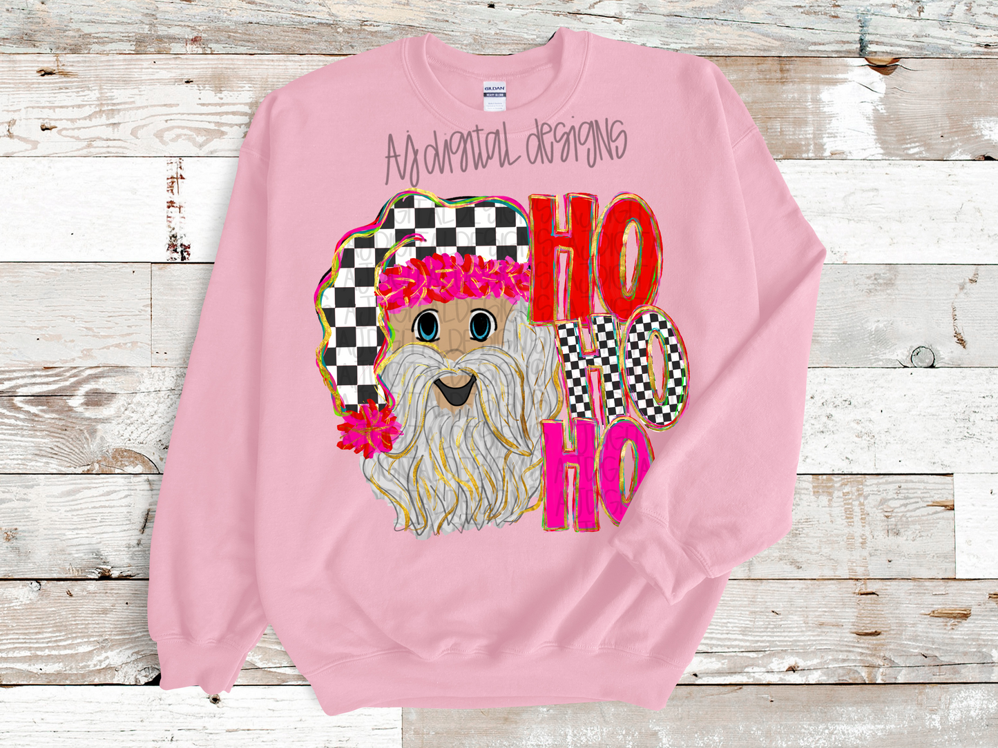 Ho Ho Ho Checkered Santa 2 Skintones Digital Download PNG