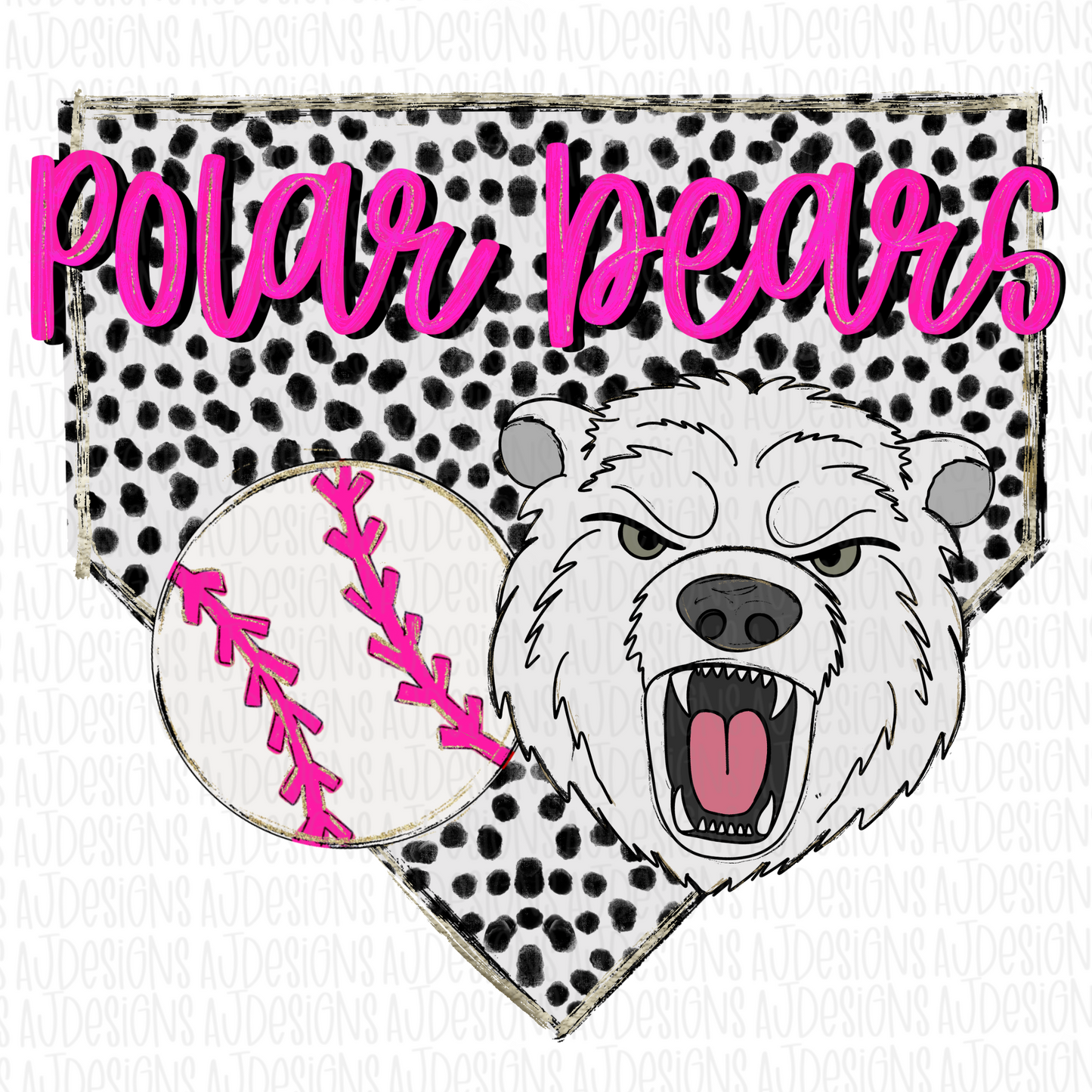 Polar Bears Dotted Pink Baseball Digital Download PNG