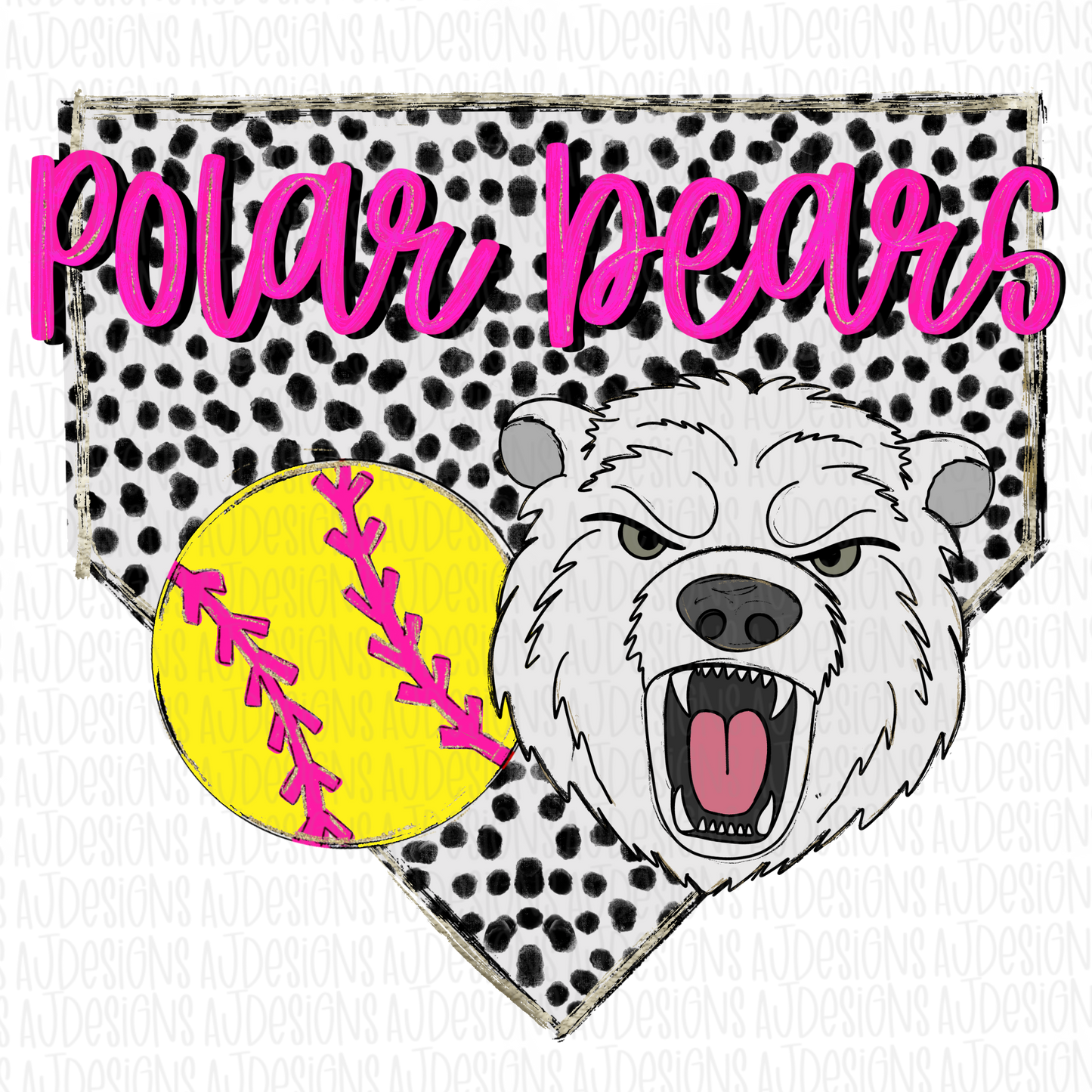 Polar Bears Dotted Pink Softball Digital Download