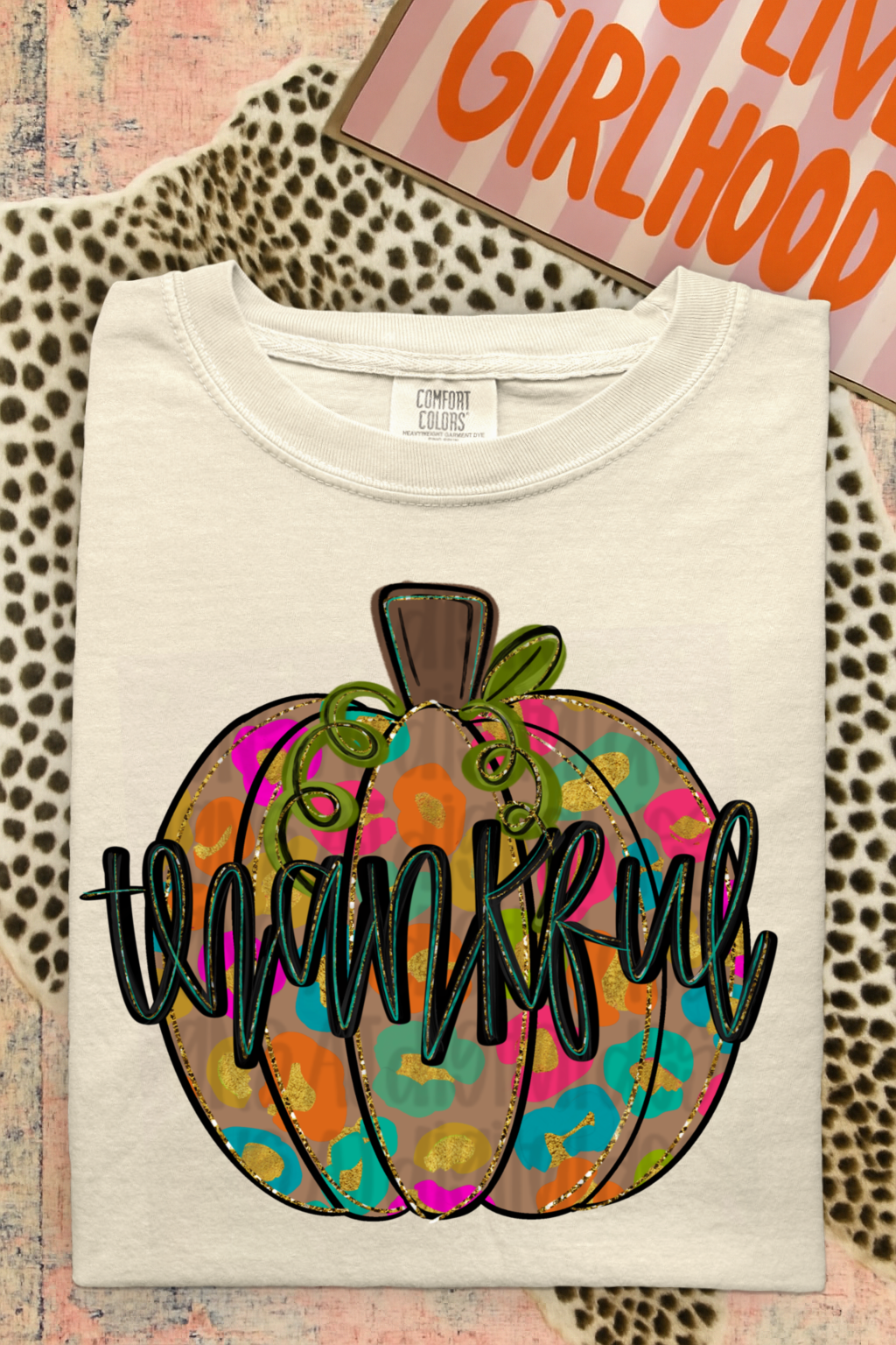 Thankful leopard pumpkin png digital download