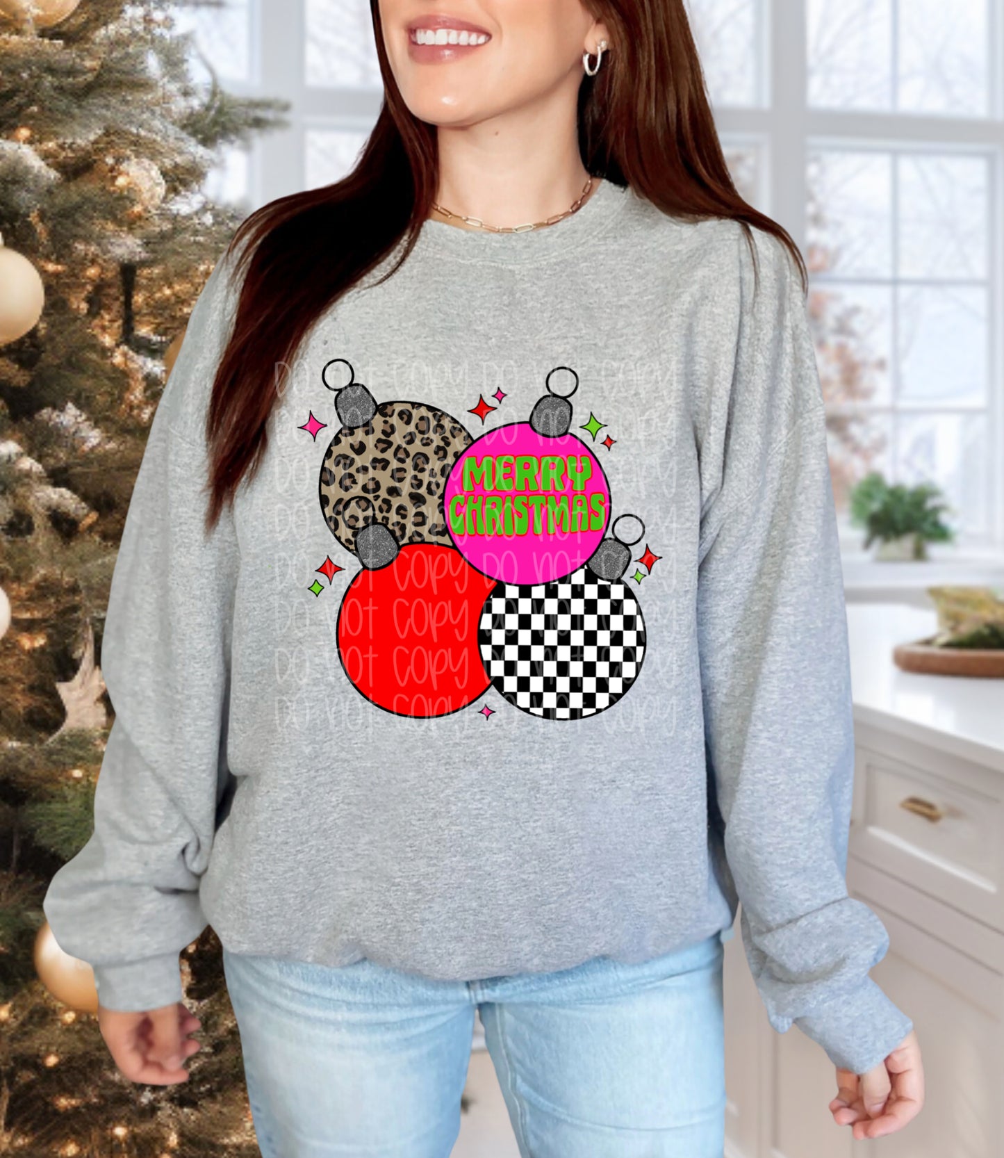 Merry Christmas Leopard Checkered Pink Ornament Digital Download PNG