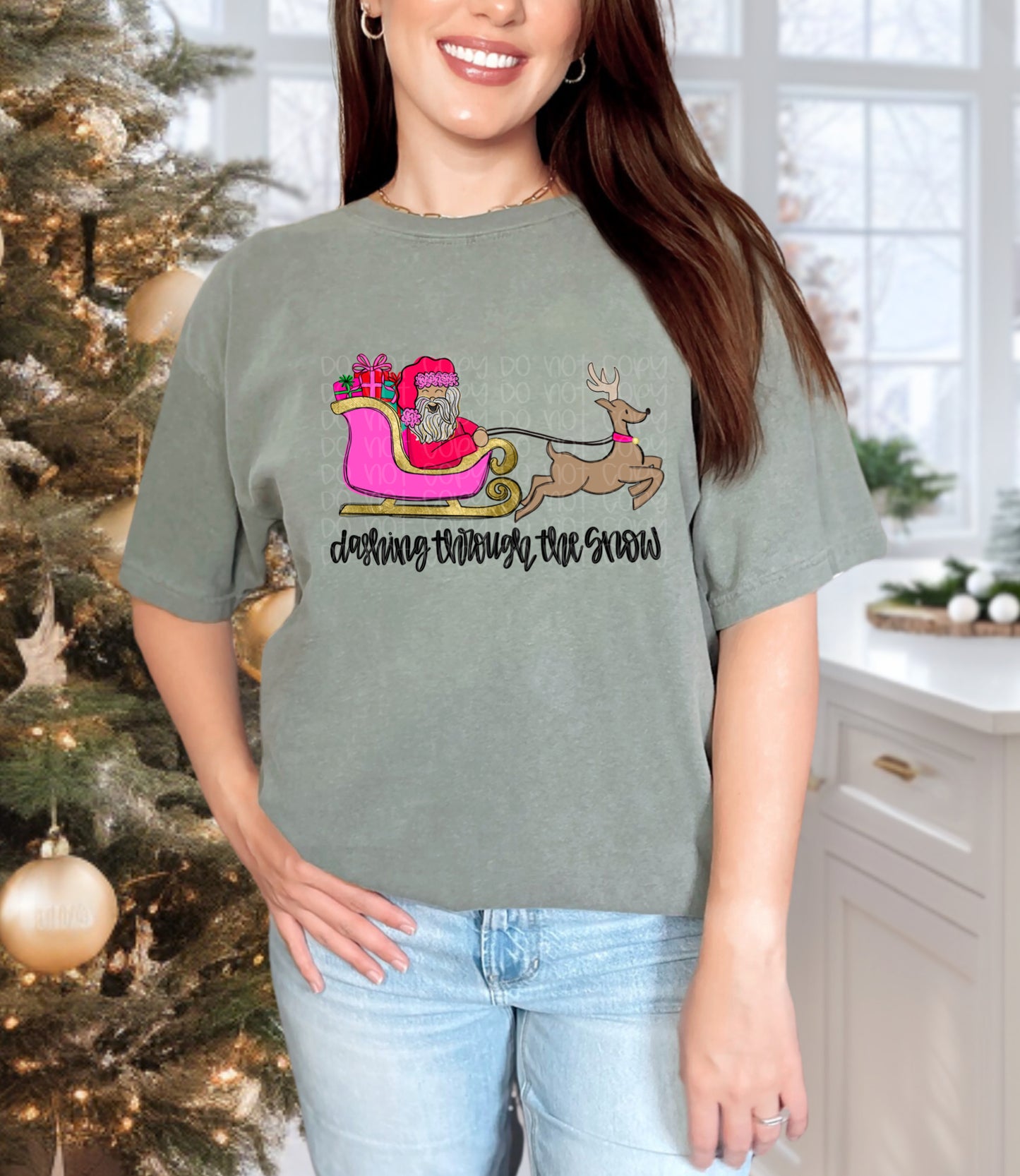 Dashing Through The Snow Pink Sleigh Pink Santa Digital Download PNG